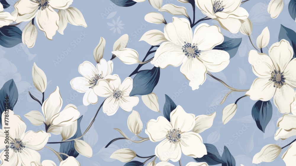 Fototapeta premium Botanical inspired flower pattern evoking a sense of tranquility