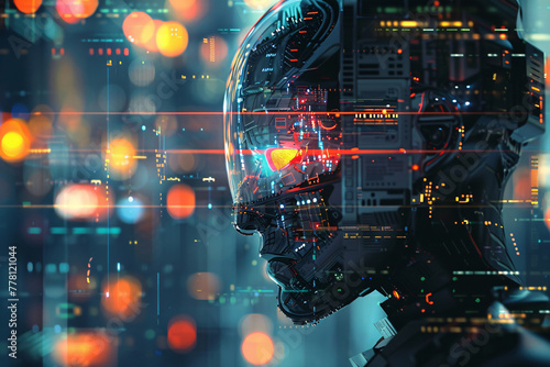 Artificial intelligence robot concept diagram, robot machine learning innovation concept illustration