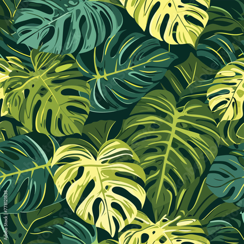 Vector Seamless Watercolor Pattern colorful Design a colorful vintage background with hand-drawn a green plant with monstera leaves on a black background