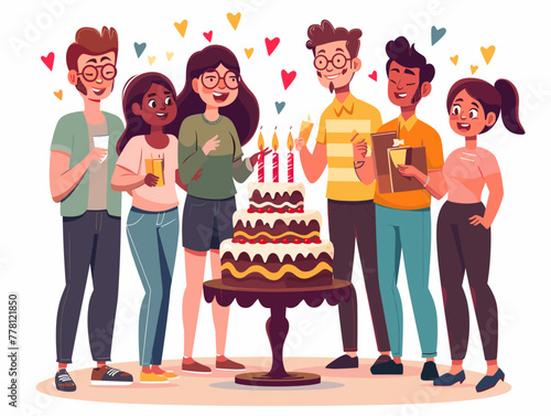 office birthday celebration - animated full body style