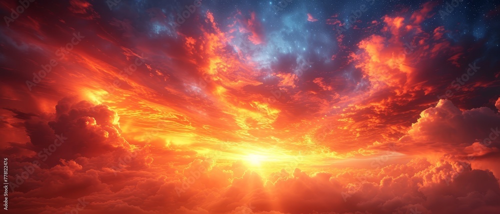a bright orange and blue sky with clouds and a plane in the foreground with a bright orange and blue sky with clouds and a plane in the foreground. a bright orange and blue sky with clouds and a plane in the foreground with a bright orange and blue sky with clouds and a plane in the foreground.