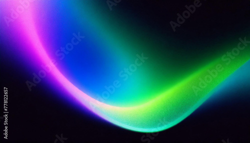 Vibrant grainy gradient abstract background blue green purple glowing color shape on black background colorful poster web banner design
