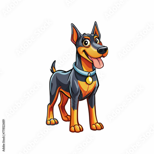 A Funny Dobermann Dog on White Background