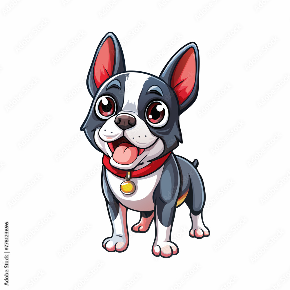 A Cartoon Happy Funny Boston Terrier Dog. Best for Story Book