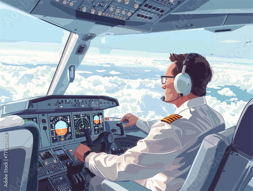 experienced pilot navigating through the clouds at night