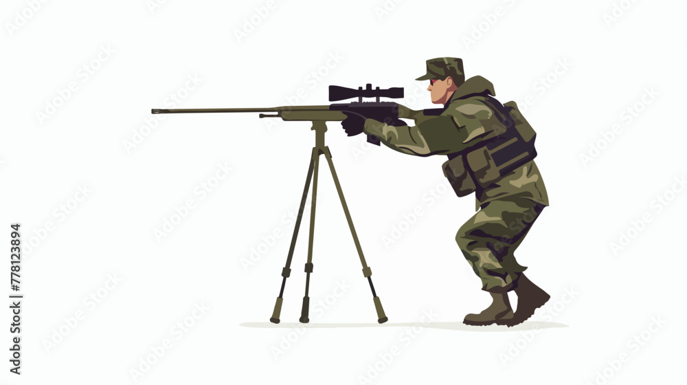 man in army uniform with long gun flat vector isolated