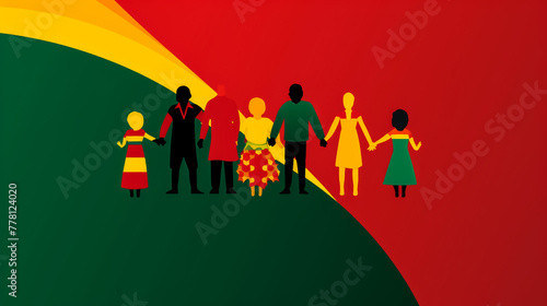 Group of Guinea people gathering hands vector silhouette, unity or support idea, hand gathering silhouette on Guinea flag, teamwork and togetherness concept, union of society 
