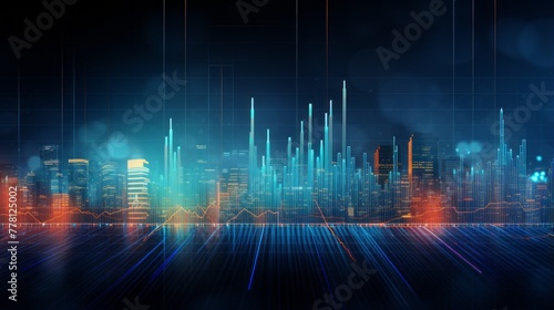 Bustling city skyline with towering buildings market trend background © Cloudyew