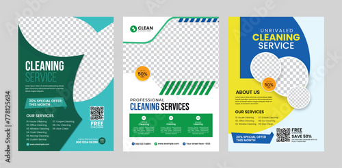 cleaning services flyer template and house cleaning business brochure cover design vector. 