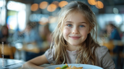 Little Girl Sitting at Table With Plate of Food