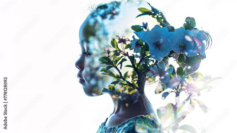 double exposure image of a child's profile on nature background