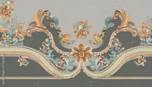 Decorative elegant luxury design.Vintage elements in baroque, rococo style.Digital painting.Design for cover, fabric, textile, wrapping paper . photo