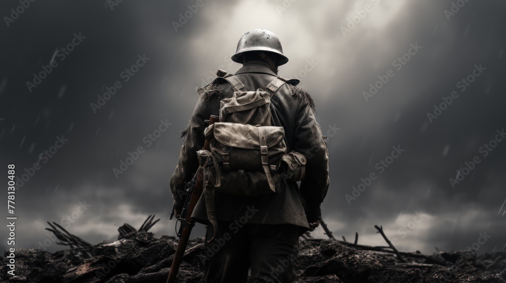 Soldier in a war, seen from the back. Soldier in a war, seen from the back.