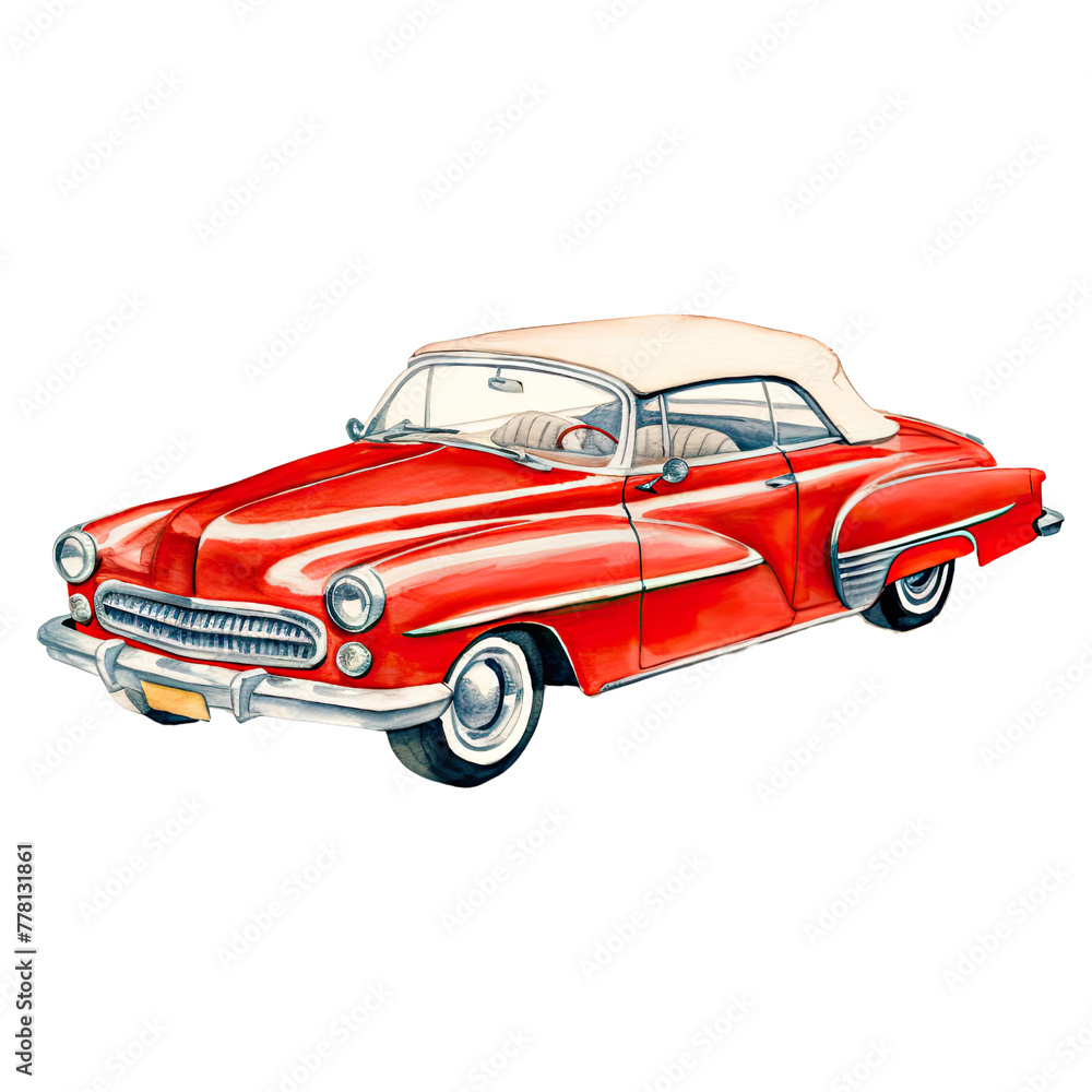 AI-generated watercolor red car clip art illustration. Isolated elements on a white background.
