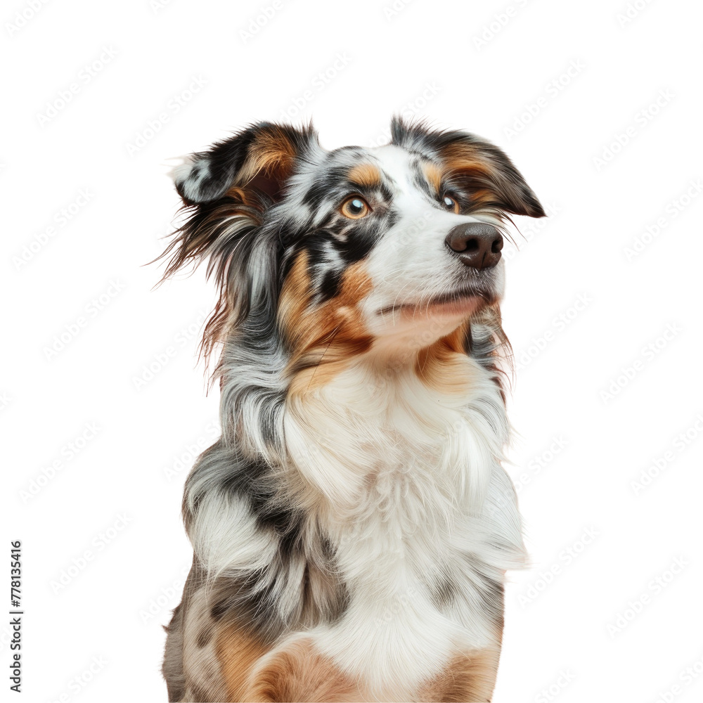 Dog sitting on Transparent Background looking up