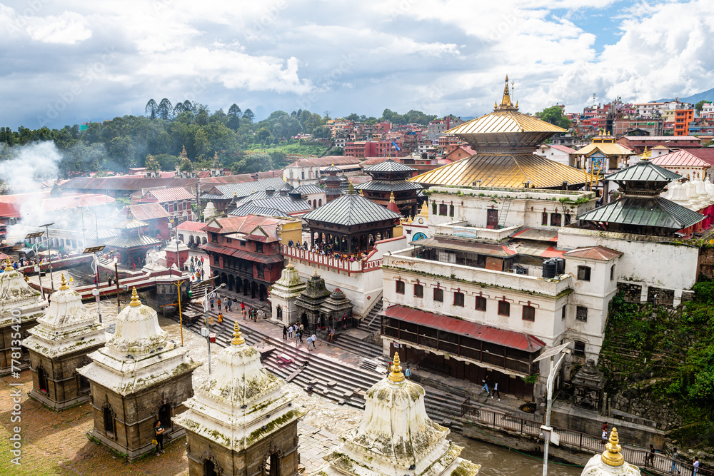 Pashupati is an hindi temple and place of cremations at river bank in kathmandu, nepal