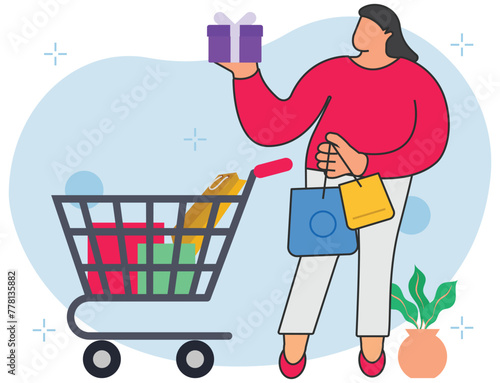 Woman shopping buying gift background illustration