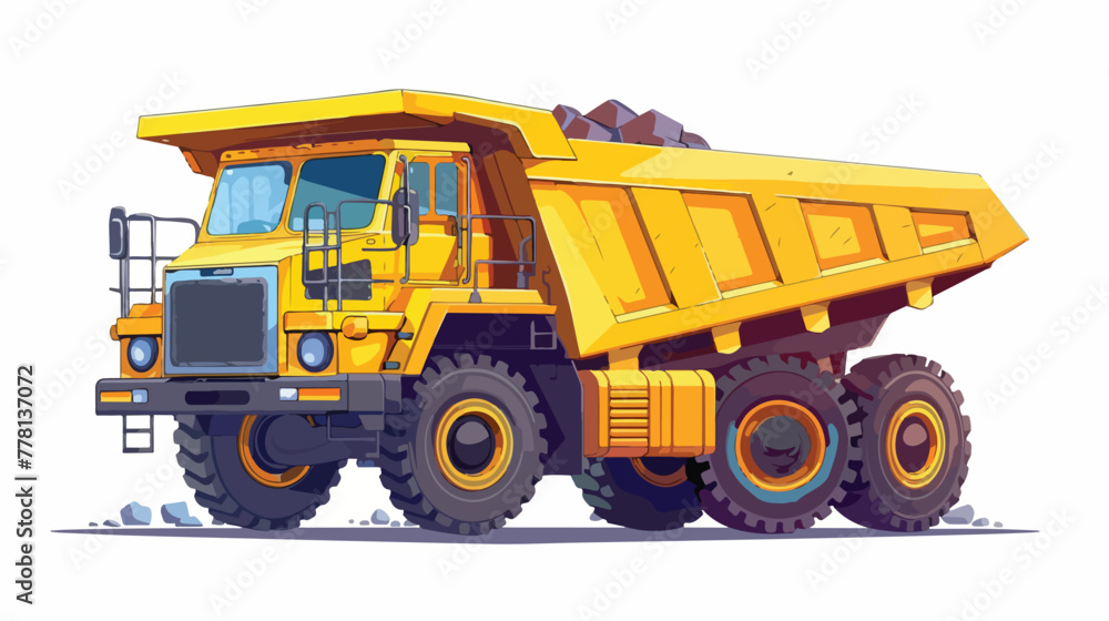 Cartoon happy yellow dump truck Flat vector isolated