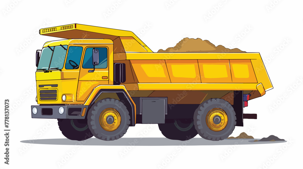 Cartoon happy yellow dump truck Flat vector isolated