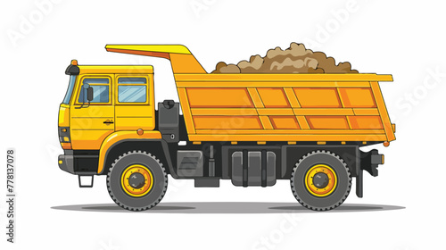 Cartoon happy yellow dump truck Flat vector isolated