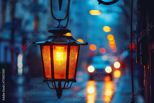 Lamp light on city street at night