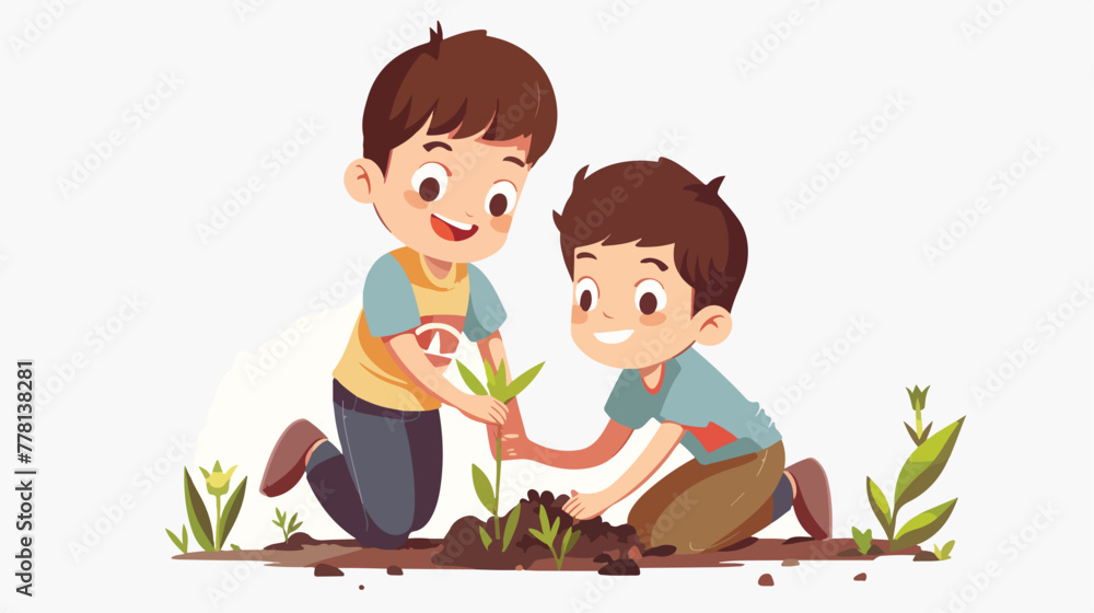 Cartoon little boy helping his friend By tigatelu Flat