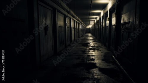 Ominous footsteps in an empty, dimly lit corridor