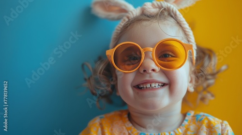 Little Girl With Yellow Sunglasses and Bunny Ears