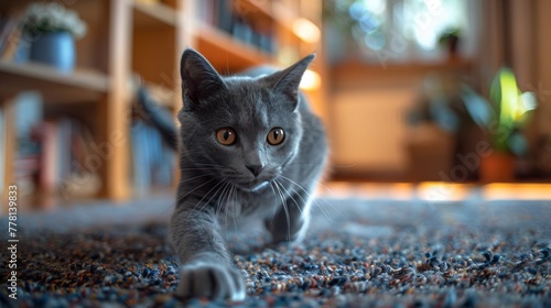 Playful Cat Engaged With Ball