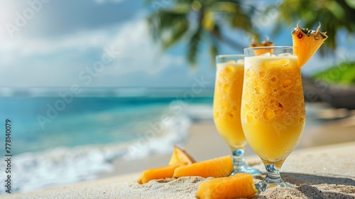 Glass of Orange Juice on Beach
