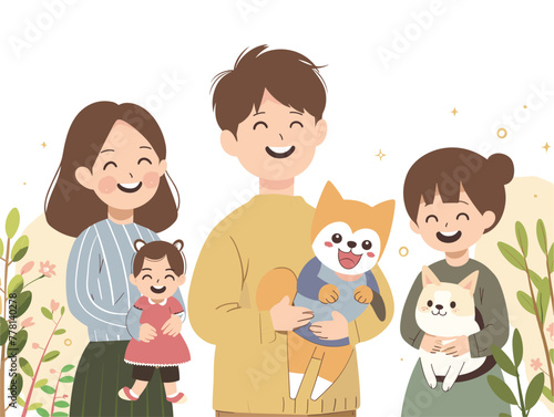 happy family reunion with tail-wagging dog