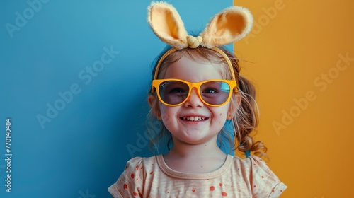 Little Girl With Yellow Sunglasses and Bunny Ears