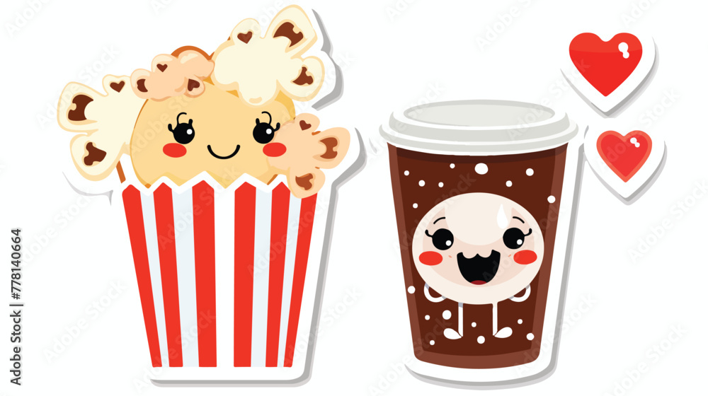 Love Is... Popcorn and Cola In Love Sticker. Cute cartoon