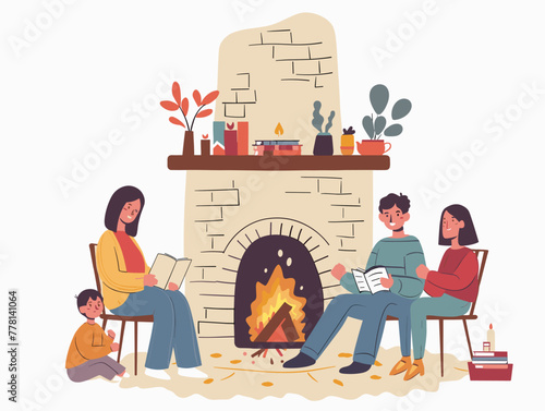 family warmth by the fireplace