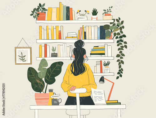 student's corner: diligent studies at home.