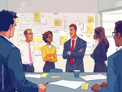 animated illustration of advisors strategizing in a back room.