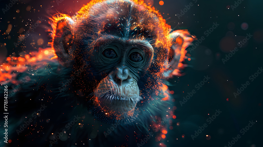 A cute monkey made of glowing particles in the style of digital art A cute monkey made of glowing particles in the style of digital art