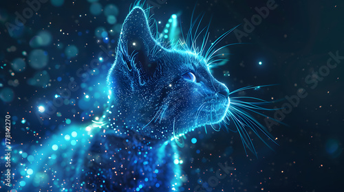 A cute cat made of glowing particles in the style of digital art