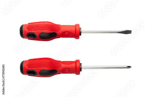 Fényképezés Pair of red and black screwdrivers isolated on white background