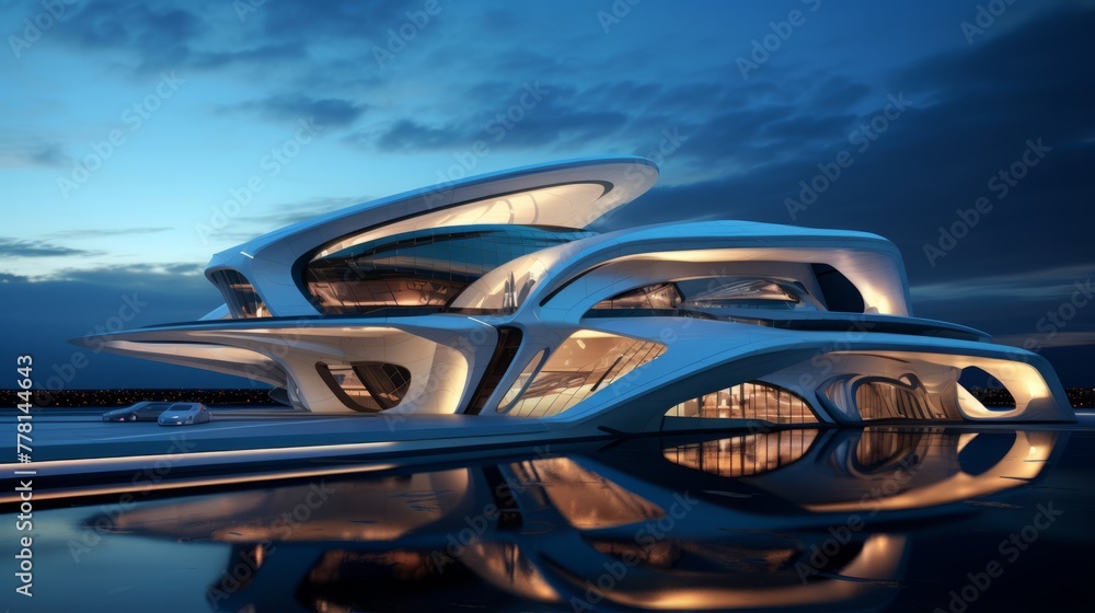 Architectural marvel in a futuristic setting