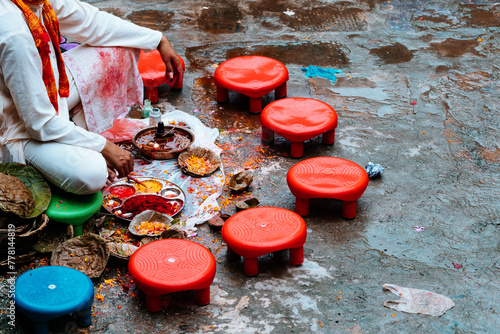 devotee prepared for doing offers at kathmandu street 