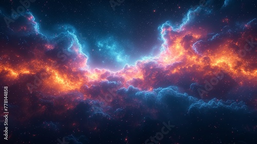 a colorful sky filled with lots of stars and a blue sky filled with lots of orange and pink clouds and stars.