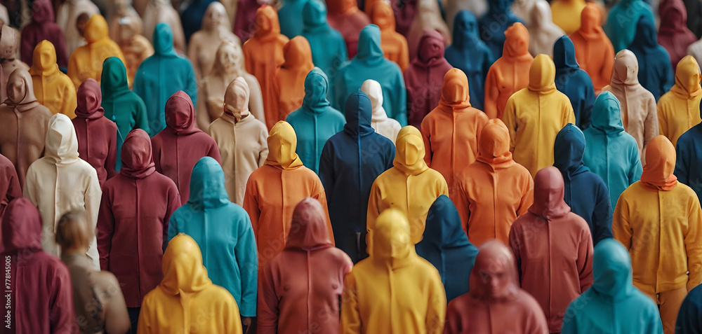 Anonymous crowd of people walking, diversity of culture and ideas. - obrazy, fototapety, plakaty 
