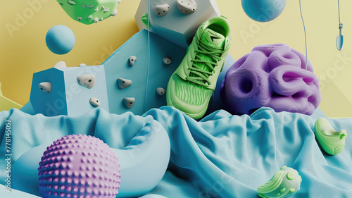 Climbing shoes and various objects like 3d modeling concept Generative AI