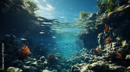 The beauty of tropical scene with sea life on coral reefs