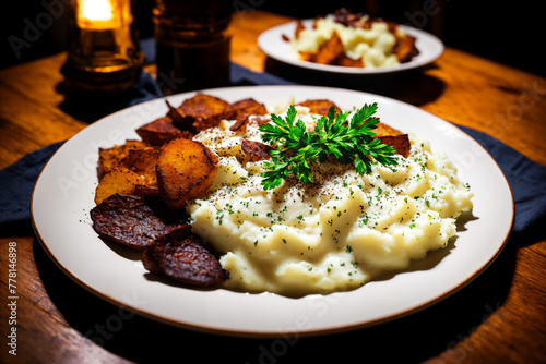 Mashed potatoes on a plate, ai generated