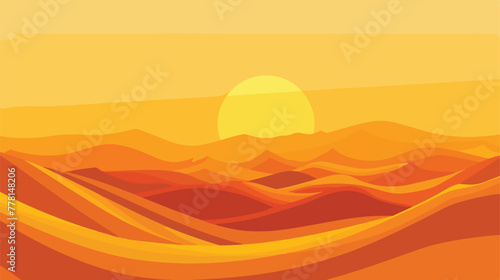 Sunset in the desert. Vector illustration. Yellow and