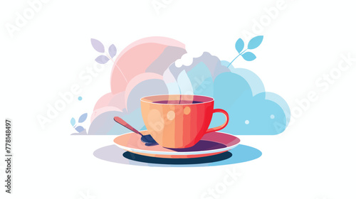 Tea Cup Coffee Icon on Abstract Cloud Background. Vector