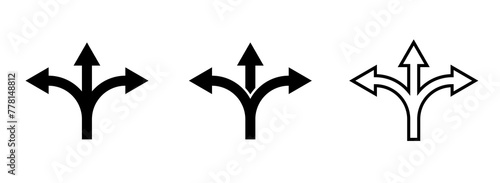 Arrow way icon with three options of road.