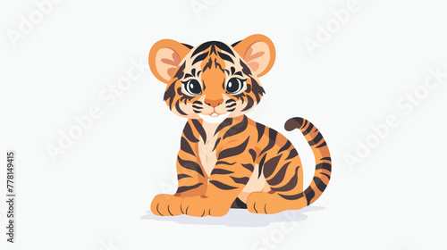 Tiger cub on a light background. Sitting cute tiger 